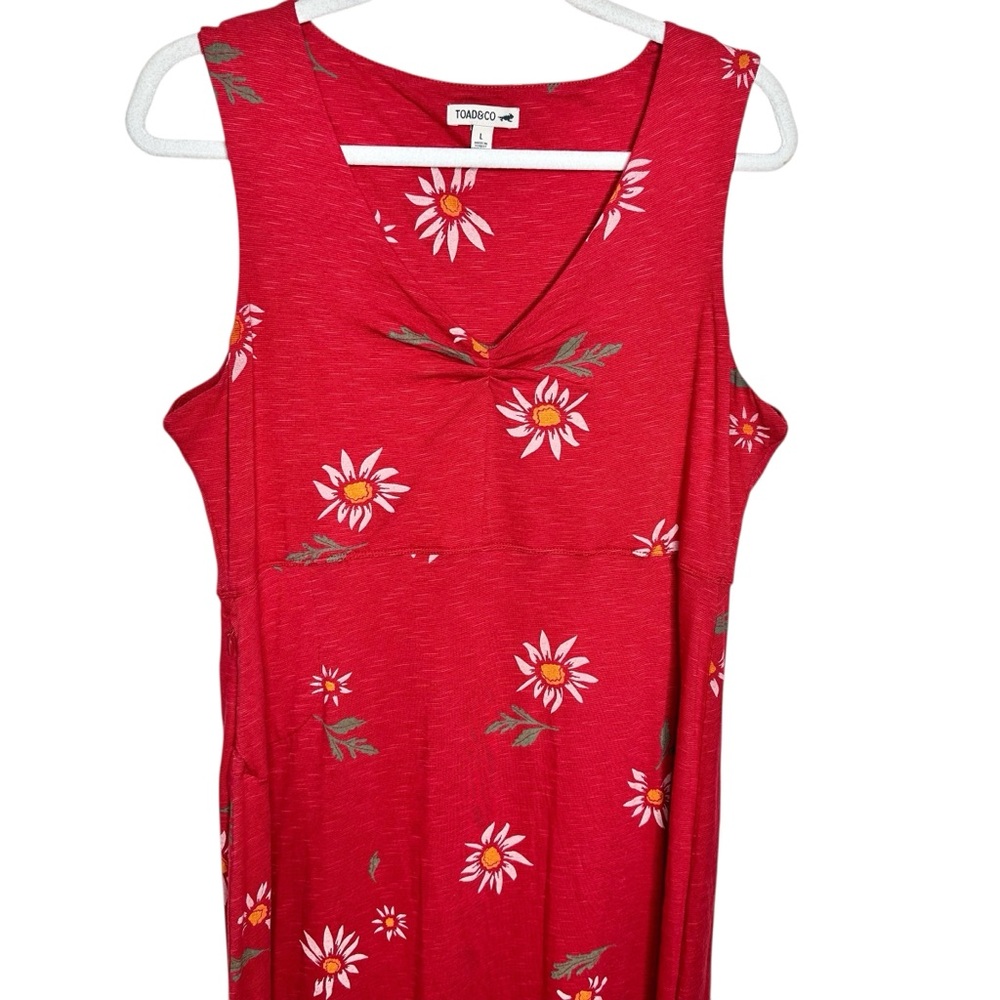 NEW Toad & Co Rosemarie Sleeveless Dress Red Daisy Floral Print Large - Picture 4 of 10